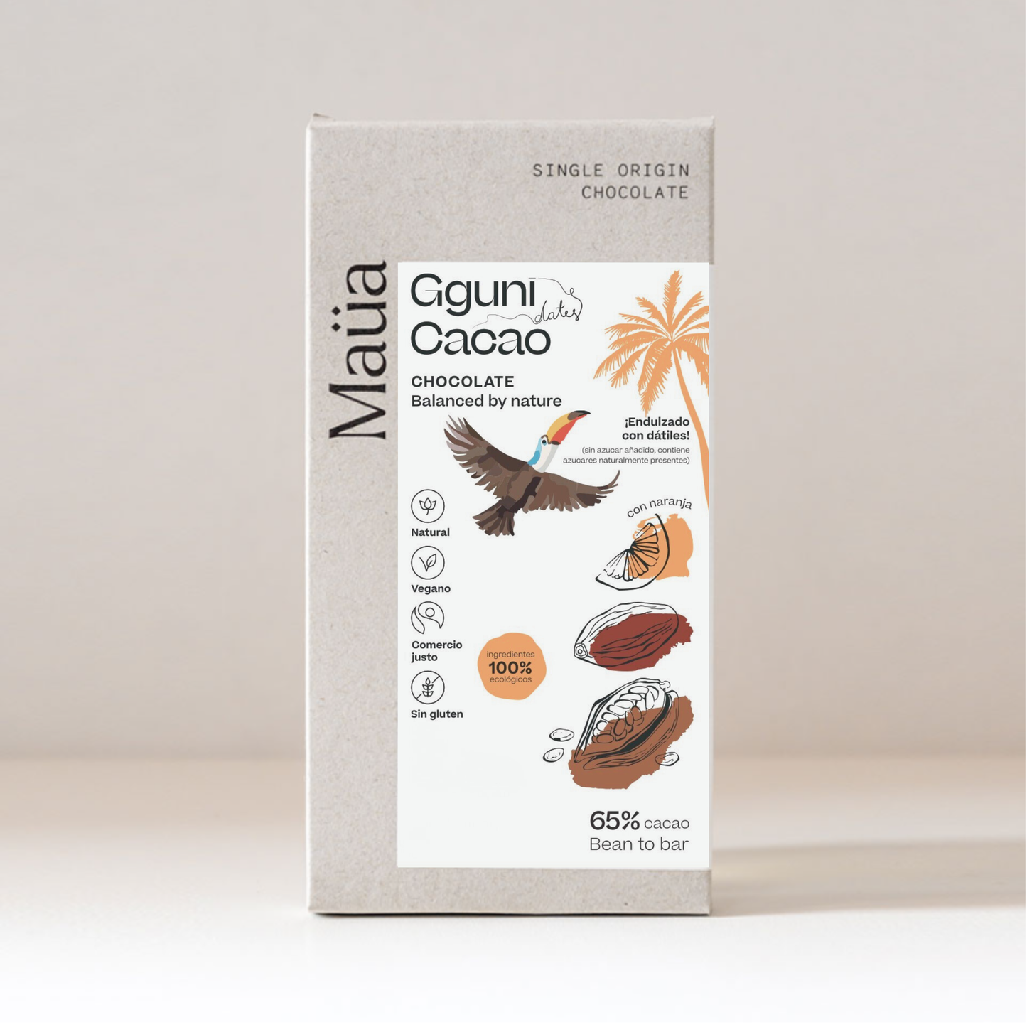 65% Chocolate with Orange peel, sweetened with dates. Vegan friendly. (Presale)