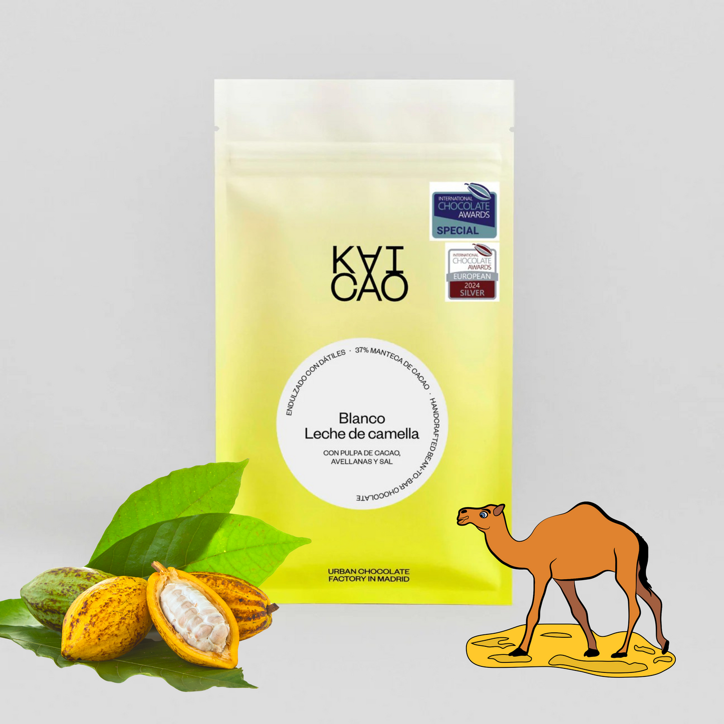 Chocolate blanco 37% con leche de camella y fruta del cacao