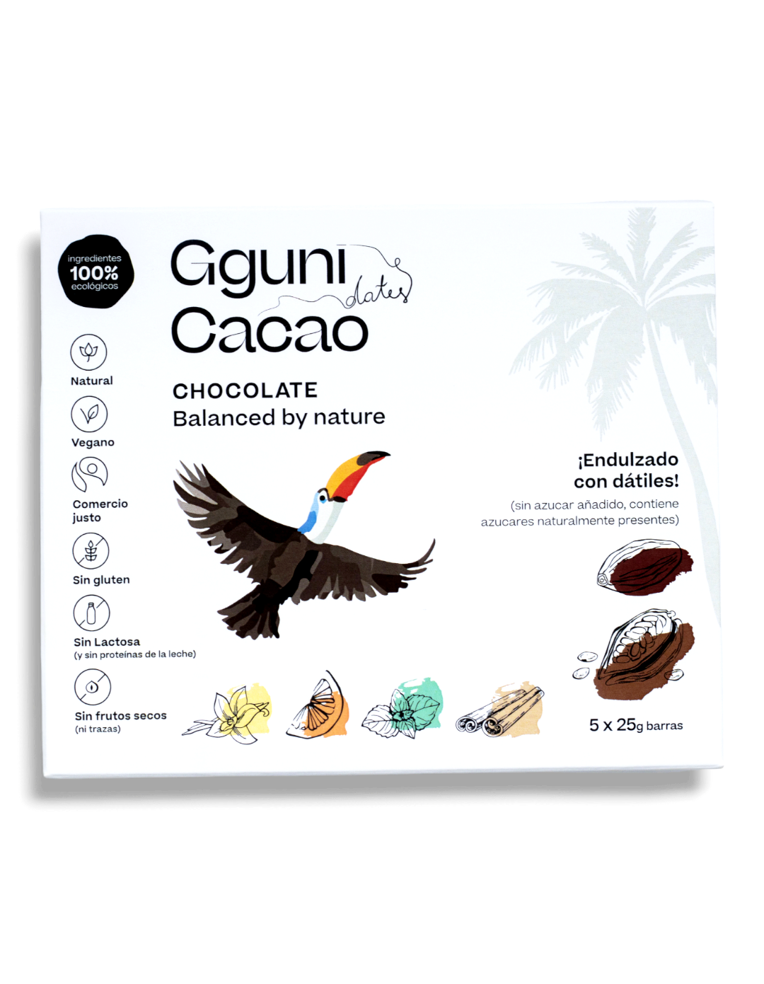 Assortiment chocolaatjes, gezoet met dadels. Veganistisch. Biologisch. 5*25g (125g)