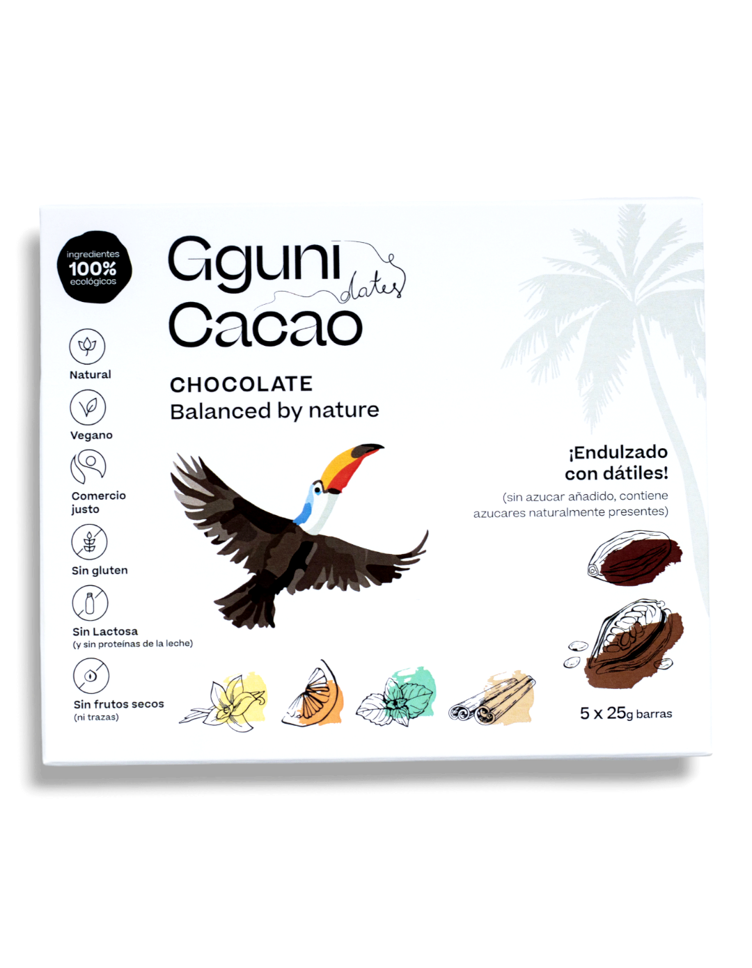 Assortment of chocolates, sweetened with dates. Vegan. Organic. 5*25g (125g)