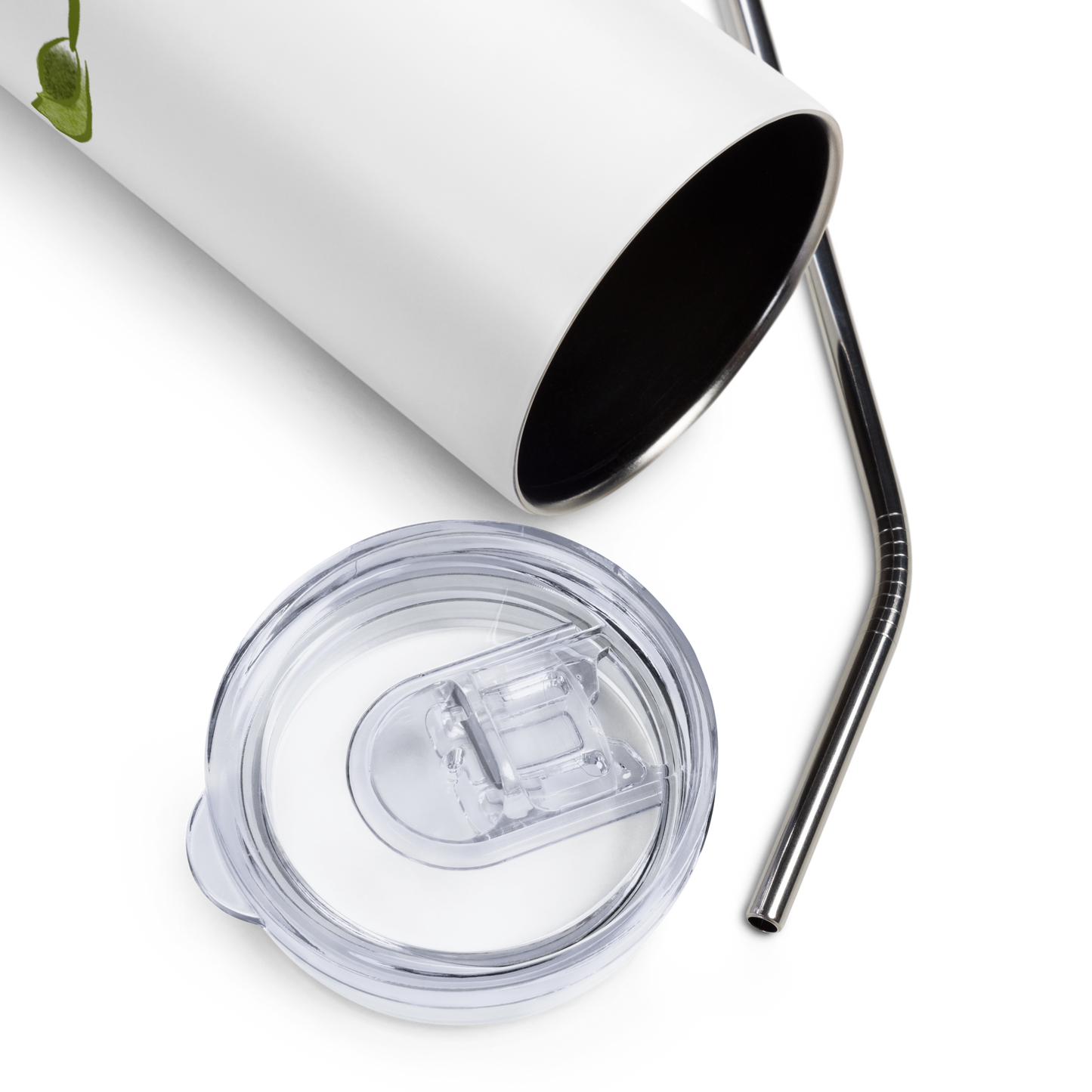 Stainless steel tumbler with growing plant and words: My conscious choices - balanced by nature