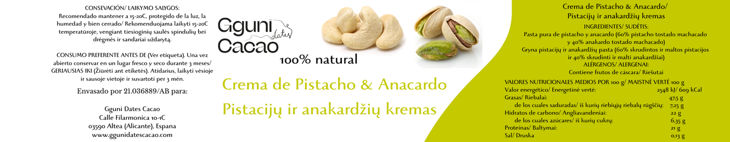 Crema de pistacho y anacardo, 100gr