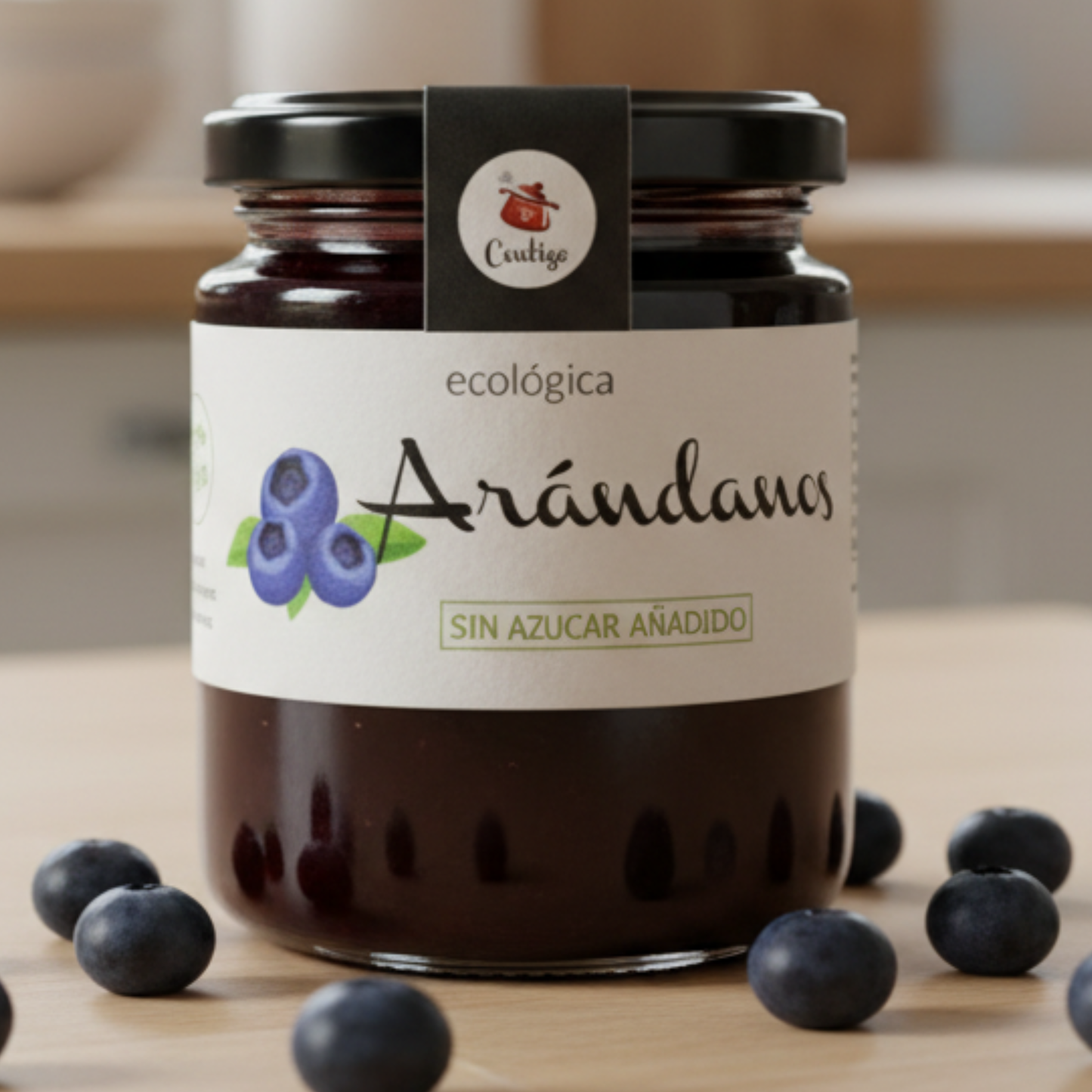 Organic Blueberry jam without added sugar nor sweeteners, 250g