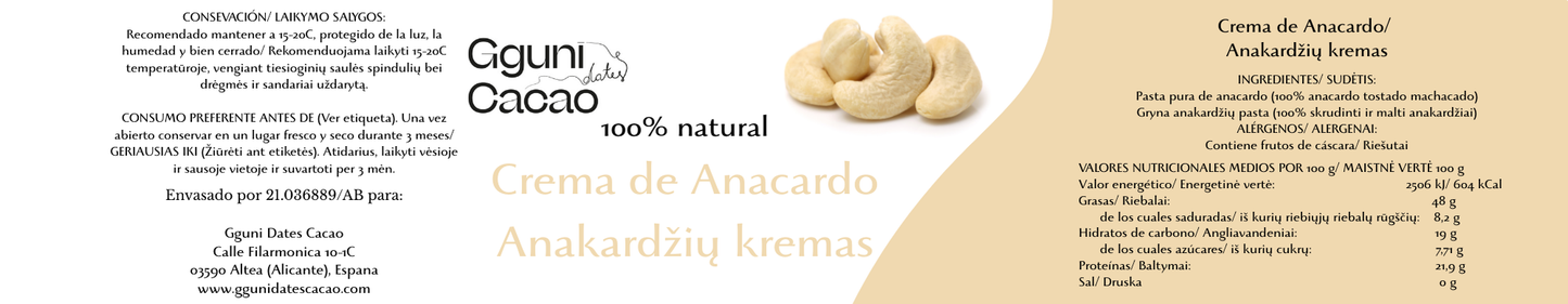 Crema de anacardo, 100gr
